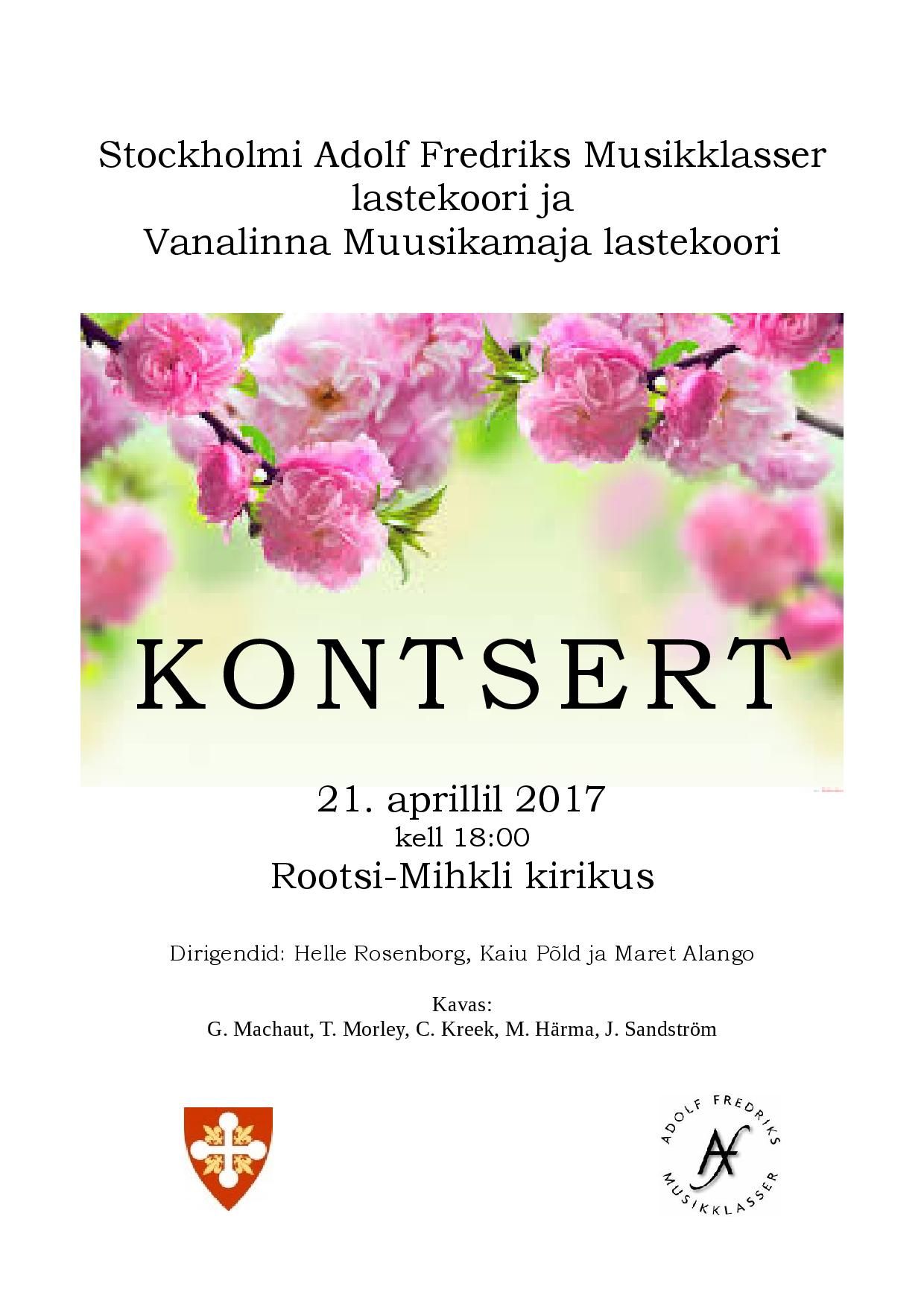 Kontsert 21. aprillil 2017 kell 18:00 Rootsi-Mihkli kirikus