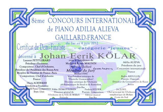 Tunnustame Johan- Eerik Kõlarit osalemise eest rahvusvahelisel klaverikonkursil Prantsusmaal!